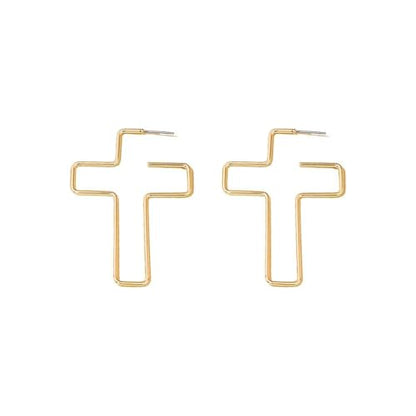 Cross Hoop Earrings Big Circle Hoop Earrings for Women Christian Jewelry - color: C-G