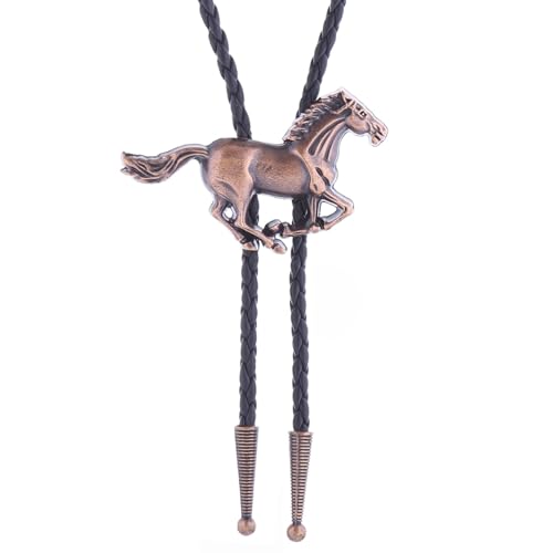 Western Cowboy Bolo tie for Men Women Gold Silver Death Skull Moth Cross Bolo Tie Christmas Deer Rooster Wolf Necktie Gift - color: 11# Red Copper