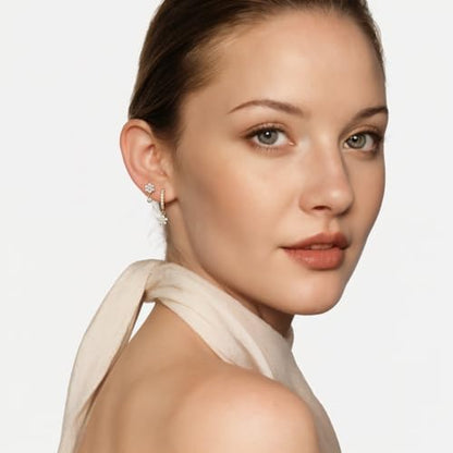 Angelady Gold Hoop Earrings Set for Women, Dainty 14K Gold Plated Flower Moon Cross Dangle Earrings, Hypoallergenic Huggie Hoop Earring Stacks, Stud Earrings for Women Trendy Jewelry Gift - color: Gold2