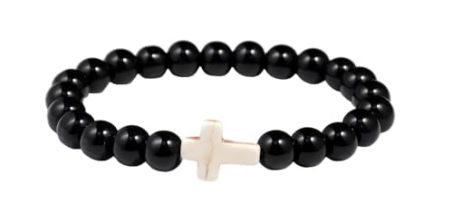 Pingyongchang Christian Gifts for Women Men Cross Healing Crystal Bracelet Faith Easter Catholic Religious Bracelet Natural Stone Stretch Bracelets Stress Relief Anxiety Yoga Bracelet For Teens - color: Obsidian