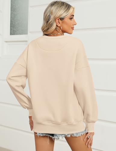 Micoson Women's Oversized USA Graphic Letter Print Sweatshirts Crewneck Patriotic Fleece Pullover Tops Winter Sweater - color: Apricot, size: Large