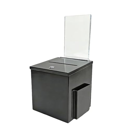 FixtureDisplays® Black Metal Donation Box Suggestion Tithes Offering Box with Sign Holder 8.5X8.1X18" 11573BLACK