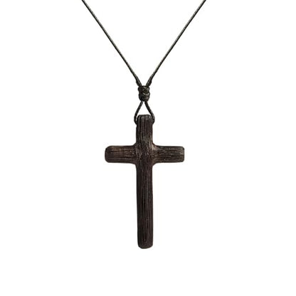Men's Wooden Cross Necklaces Real Handcrafted Ebony Wood Cross Pendants With Leather Necklace Men's Black Cross Necklaces Christian Baptism Crucifix Pendant for Men （Integrated Wood Grain）