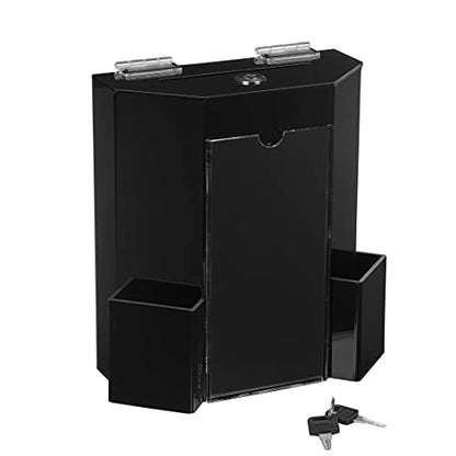 MCB Donation Collection Office Suggestion Acrylic Ballot Box 9 x 8 inch with Display area of 8 x 3.75 inch comes with 2 business card size pockets and lock with set of keys (Black) - color: Black