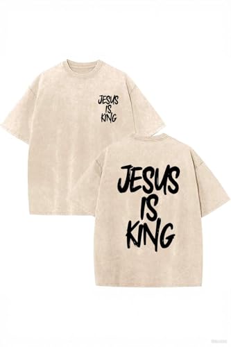 Jesus is King Shirt Christian Shirts for Men Oversized Religious Top - color: Apricot4a, size: Medium
