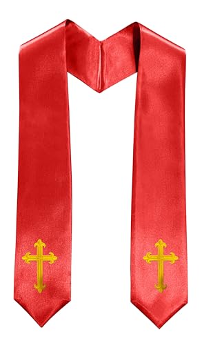 Priest White Stole 60 Inch Gold Cross Embroidery Church - color: Red Stole + Gold Cross