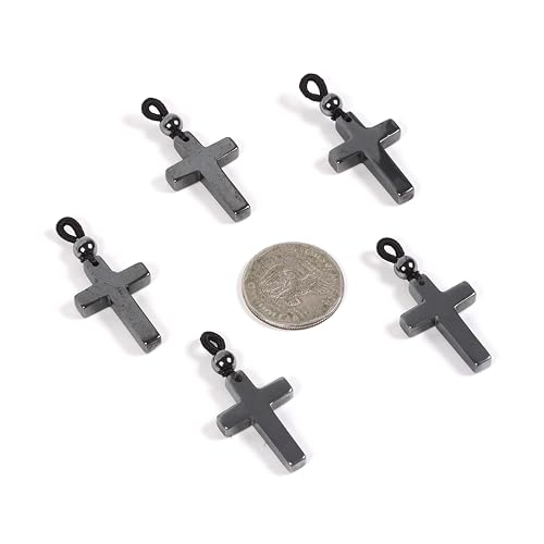 Justinstones Natural Gemstone Carved Cross Reiki Chakra Pendant Necklace 22 Inch - color: 30mm Hematite