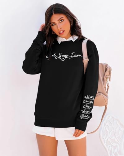 Christian Sweatshirt Women Bible Verse Pullover Religious Faithful Shirt - color: Black, size: Medium
