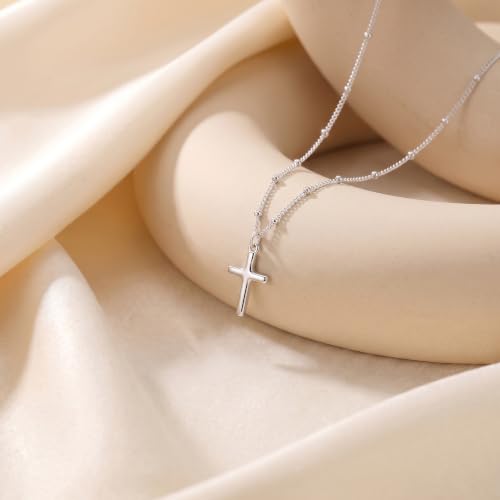 925 Sterling Silver Cross Necklace for Women Dainty Cross Necklace - color: Silver -24"