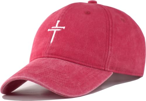 Christian Jesus Cross Vintage Hat Men Women Faith Baseball Hat Ideal Gift for Birthday Christmas Father's Mother's Day - color: Red