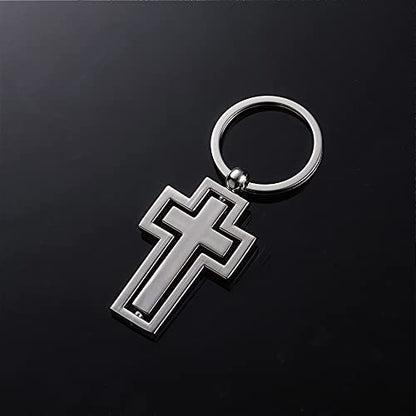 Cross Keychain Rotating Cross Keyring Mental Metal Cross Key Chain Gift Silver
