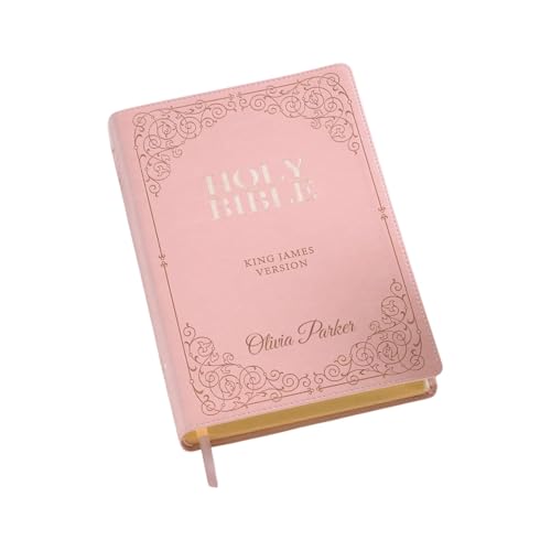 Personalized Pink KJV Bible, Custom Engraved Giant Print Holy Bible, Leathersoft, Red Letter, Thumb Index & Ribbon Marker - Add Any Text - Ideal Gift for Baptism, Confirmation, or Wedding