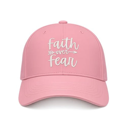 Faith Over Fear Christian Hats, Embroidered Baseball Caps for Adults - color: Pink White
