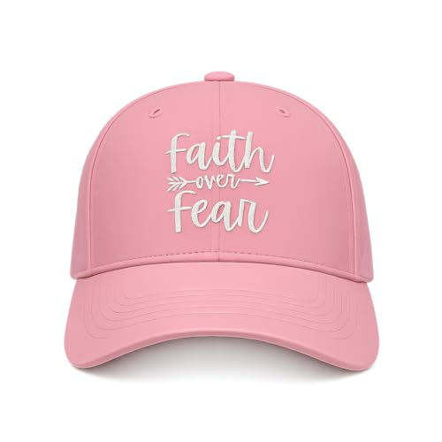 Faith Over Fear Christian Hats, Embroidered Baseball Caps for Adults - color: Pink White