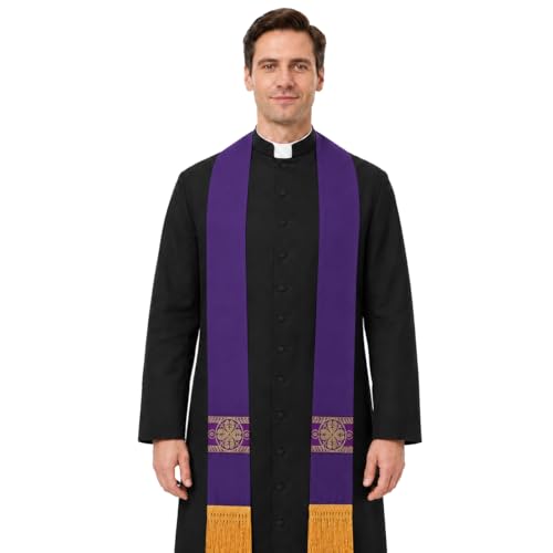 FAD-4U Catholic Clergy Stole with Embroidery Stole Priest Mass Stole Pastor Stole - color: Purple