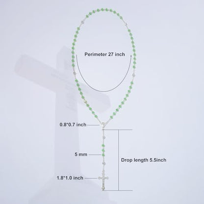 KOMI Crystal Rosary Beads with Jesus Crucifix, Catholic Necklace for Women First Communion Rosarios Wedding Rosary with Velvet Bag - style: 6MM-green