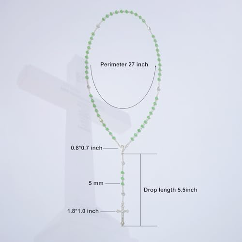 KOMI Crystal Rosary Beads with Jesus Crucifix, Catholic Necklace for Women First Communion Rosarios Wedding Rosary with Velvet Bag - style: 6MM-green
