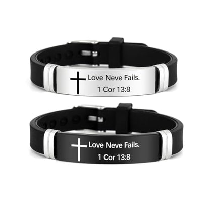 2Pcs Cross Bracelet with Bible Verse,Inspirational Quote Wristband Adjust Silicone Band Scripture Bracelets Faith Inspirational Baptism Gift Daily Reminder Jewelry for Men Women Couples - style: 1 Cor 13 8