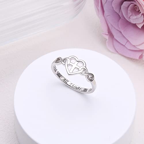 S925 Sterling Silver Christian Cross Heart Faith Bible Verse Necklace Rings - style: VRing:11
