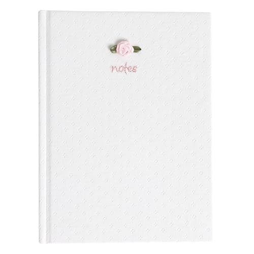 Pearhead Fabric Hardcover Journal Notebook 6x8 – Pointelle Embroidered College-Ruled Writing Journal with 200 Lined Pages, Pink - color: White Pointelle Fabric Journal