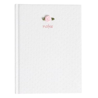 Pearhead Fabric Hardcover Journal Notebook 6x8 – Pointelle Embroidered College-Ruled Writing Journal with 200 Lined Pages, Pink - color: White Pointelle Fabric Journal