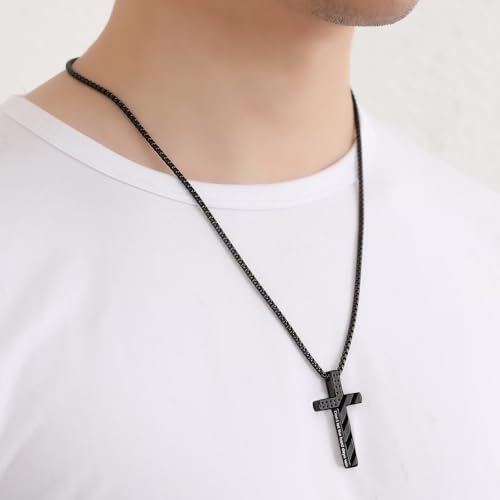 RWQIAN American Flag Cross Necklace for Men,Stainless Steel Bible Verse Cross Pendant Mens Chain,Crucifix Necklace for Christians Teen Baptism Gift Ideas Catholic Men Cool Stuff Personalized Gifts - color: Black, style: Isaiah 41:10