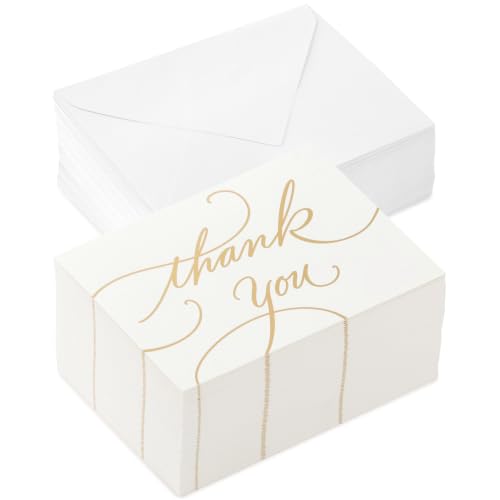 Hallmark Bulk Thank You Cards with Envelopes, 100-Pack (Gold Foil Script) - size: 5.2 x 3.75 inch