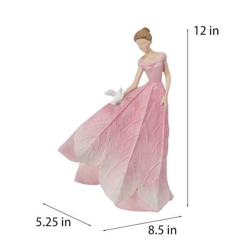 Guichifun Pink Leaf Angel Girls Fairy Statue, 8.5 x 5.25 x 12 Inch - color: Pink-bird, size: Large