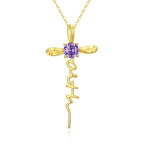 Gold Birthstone Faith Cross Infinity Necklace 14K Gold Religious Cross Pendant Necklaces with Birthstone Jewelry Christian Faith Mothers Day Gifts for Mom Wife Daughter - style: Gold-2