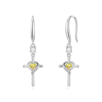 Seiyang Cross Birthstone Earring 925 Sterling Silver Cross Dangle Drop Earrings with 12 Months Birthstone Birthday Jewelry Gifts for Women Mom Her - color: 11-November, size: Style A