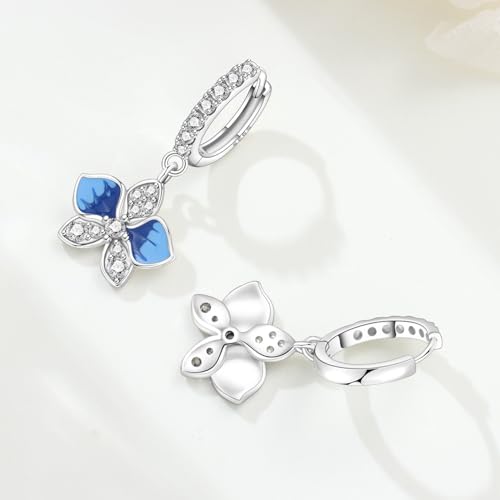 925 Sterling Silver Drop & Dangle Earrings for Women,Butterfly Dragonfly and Bee|Flower and leaf Earrings, Suitable for Sensitive Ears Fashion Jewelry Gift- Hypoallergenic Earrings - color: Butterfly Orchid