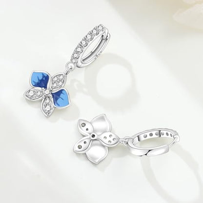 925 Sterling Silver Drop & Dangle Earrings for Women,Butterfly Dragonfly and Bee|Flower and leaf Earrings, Suitable for Sensitive Ears Fashion Jewelry Gift- Hypoallergenic Earrings - color: Butterfly Orchid