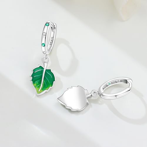 925 Sterling Silver Drop & Dangle Earrings for Women,Butterfly Dragonfly and Bee|Flower and leaf Earrings, Suitable for Sensitive Ears Fashion Jewelry Gift- Hypoallergenic Earrings - color: Green leaf