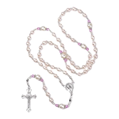 Rosary Beads Catholic for Women - Rosary Necklace Artificial Pearls, Exquisite Gifts for Women - color: Pink