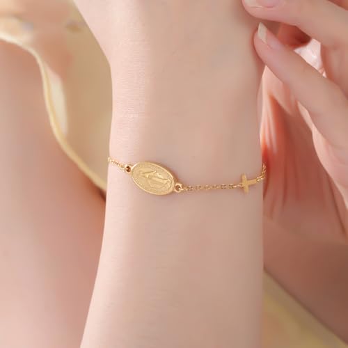 VASSAGO Virgin Mary Bracelet for Women Men Double-Sided Virgen de Guadalupe Rosary Bracelet Medal Handmade Braided Rope Catholic Christian Religious Jewelry Gift - color: Gold 7