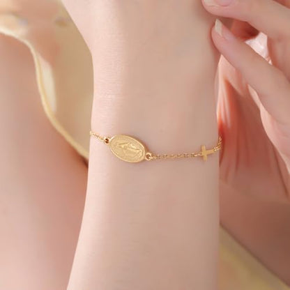 VASSAGO Virgin Mary Bracelet for Women Men Double-Sided Virgen de Guadalupe Rosary Bracelet Medal Handmade Braided Rope Catholic Christian Religious Jewelry Gift - color: Gold 7