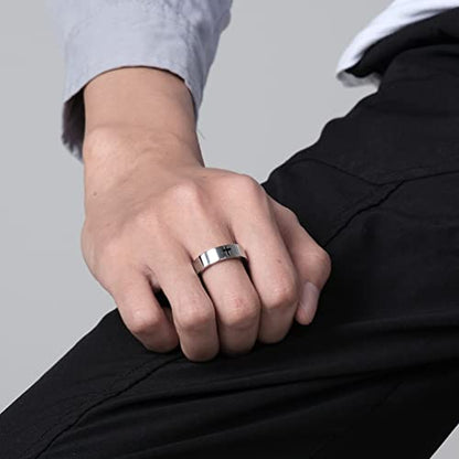 Men's Cross Ring Black/Silver Christian Wedding Band Stainless Steel - color: 6mm,silver