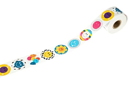 Retro Smiley Face Stickers / 500 Colorful Round Labels Roll / 1.5" Circle Happy Face Sticker / 8 Nostalgic Y2K Bright Designs/Made in The USA - color: Retro Smiley Face