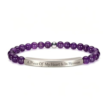 Amethyst Christian Bracelet for Women, 18K Gold Plated Bible Verse Jewelry, Inspirational Religious Faith Gift, Scripture Jewelry for Encouragement & Strength - color: A piece of my heart is in heaven-Amethyst Silver