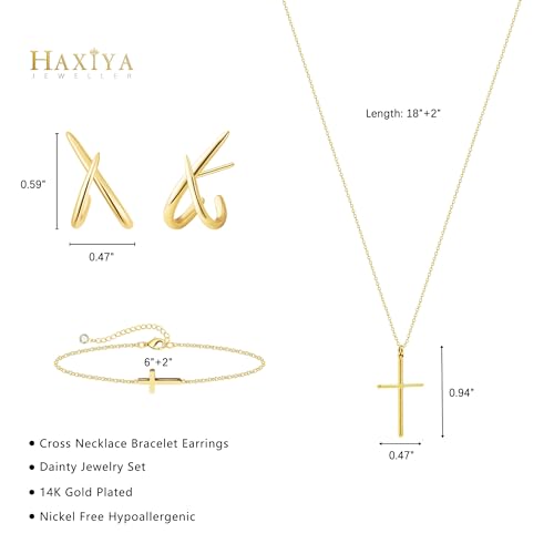 HAXIYA Cross Pendant Necklaces for Women Layered Cross Choker Faith Jewelry - style: Necklace/Bracelet/X Earrings 3Pcs-Gold