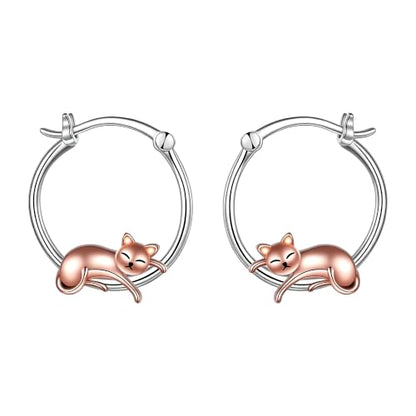 Fox/Pig/Mushroom/Cat Earrings Sterling Silver Cute Hoop Earrings Animal Jewelry Gifts for Women Daughter - style: cat