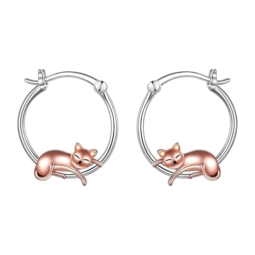 Fox/Pig/Mushroom/Cat Earrings Sterling Silver Cute Hoop Earrings Animal Jewelry Gifts for Women Daughter - style: cat
