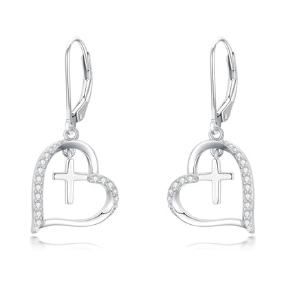 Dorunmo 925 Sterling Silver Mustard Seeds Dangle Earrings for Women Mountains Earrings Hypoallergenic Christmas Jewelry Gifts for Women - style: Heart Cross