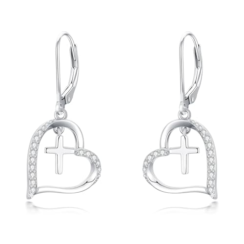 Dorunmo 925 Sterling Silver Mustard Seeds Dangle Earrings for Women Mountains Earrings Hypoallergenic Christmas Jewelry Gifts for Women - style: Heart Cross