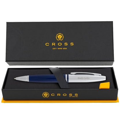 Cross Calais Personalized Ballpoint Pen in Blue Lacquer with Chrome Cap - color: Blue Lacquer with Chrome