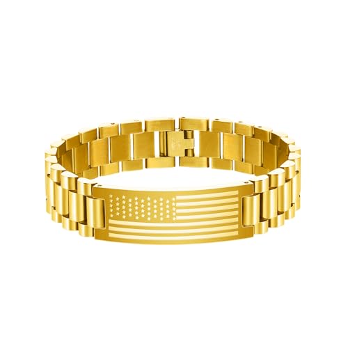 P. BLAKE American Flag Bible Verse Bracelet for Men, Stainless Steel Engraved Scripture Bracelet Christian Religious Christmas Birthday Jewelry Gifts - color: Gold, size: No Bilble Verse