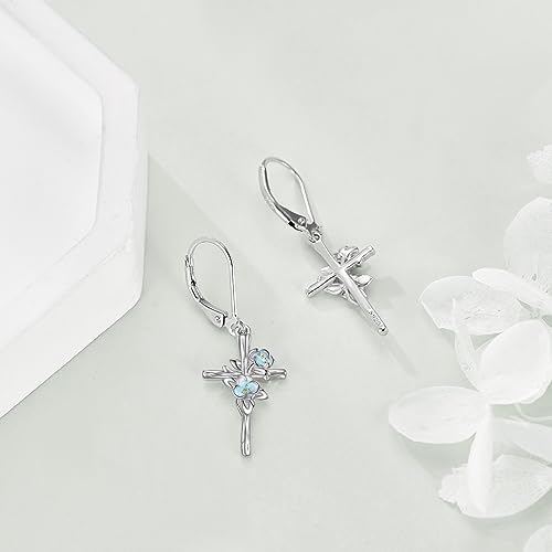 LUHE Sterling Silver Corss/Daisy/Musica Note Dangle Earrings for Women - style: Camellia Cross Earrings
