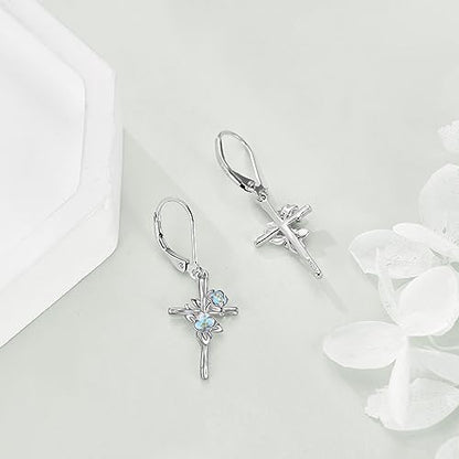 LUHE Sterling Silver Corss/Daisy/Musica Note Dangle Earrings for Women - style: Camellia Cross Earrings