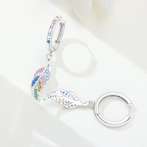 925 Sterling Silver Drop & Dangle Earrings for Women,Butterfly Dragonfly and Bee|Flower and leaf Earrings, Suitable for Sensitive Ears Fashion Jewelry Gift- Hypoallergenic Earrings - color: Colorful Feather Earrings