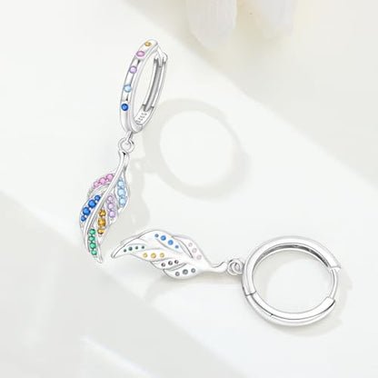 925 Sterling Silver Drop & Dangle Earrings for Women,Butterfly Dragonfly and Bee|Flower and leaf Earrings, Suitable for Sensitive Ears Fashion Jewelry Gift- Hypoallergenic Earrings - color: Colorful Feather Earrings